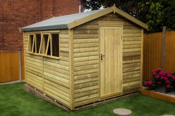 Apex secure shed installed on a solid base Viking Garden Buildings