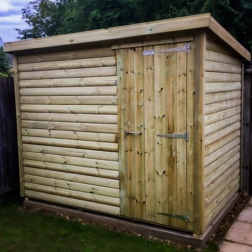 Pent Super shed with no windows and door on the right - custom built and then installed in Stafford by Viking Garden Buildings
