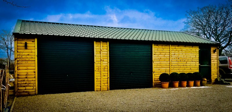 Wooden double garage manufactured by Viking Garden Buildings in Stafford manufactured and installed by Viking Garden Buildings in Stafford